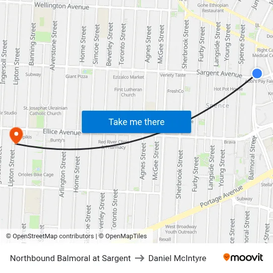 Northbound Balmoral at Sargent to Daniel McIntyre map