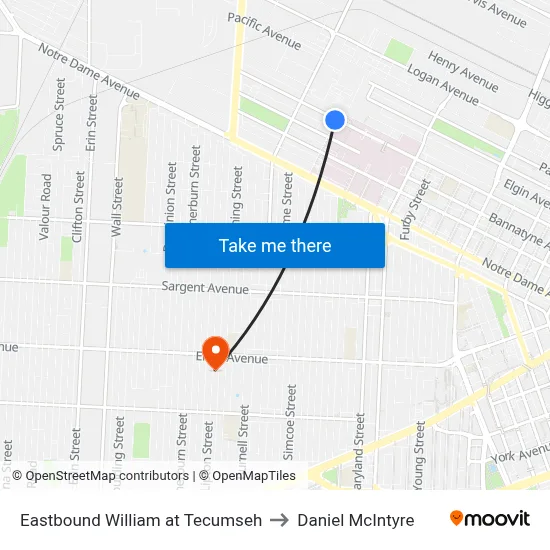 Eastbound William at Tecumseh to Daniel McIntyre map
