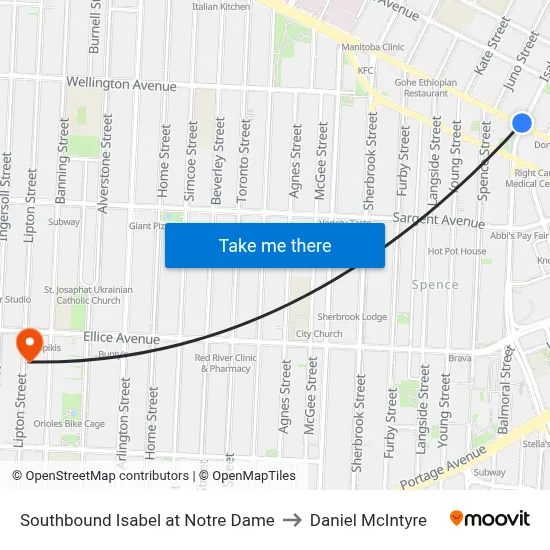 Southbound Isabel at Notre Dame to Daniel McIntyre map