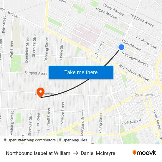 Northbound Isabel at William to Daniel McIntyre map