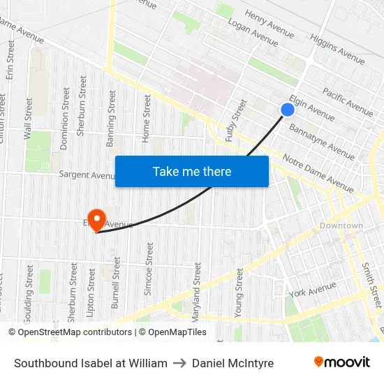 Southbound Isabel at William to Daniel McIntyre map