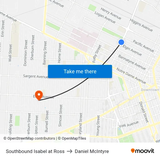Southbound Isabel at Ross to Daniel McIntyre map