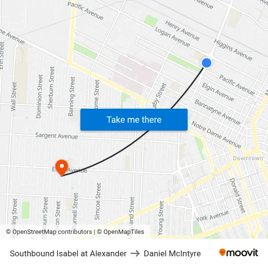 Southbound Isabel at Alexander to Daniel McIntyre map