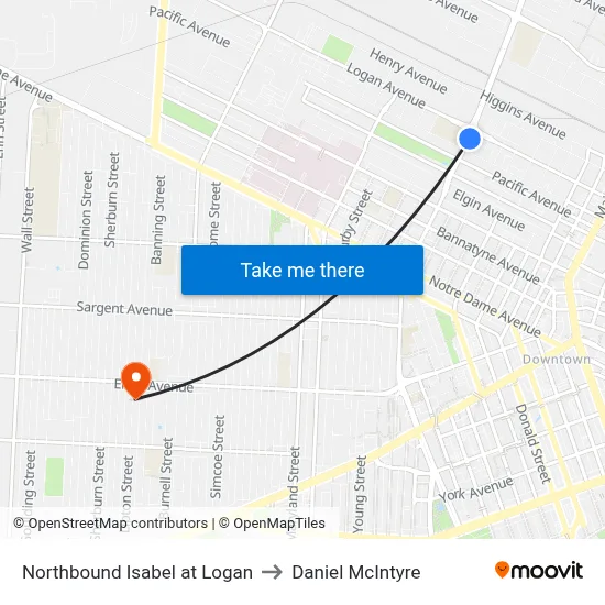 Northbound Isabel at Logan to Daniel McIntyre map