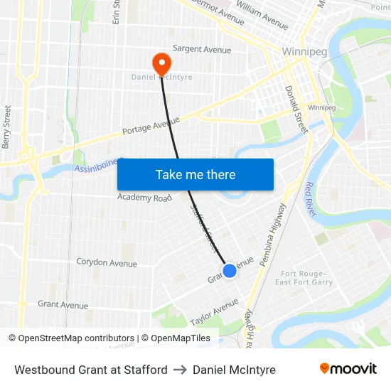 Westbound Grant at Stafford to Daniel McIntyre map
