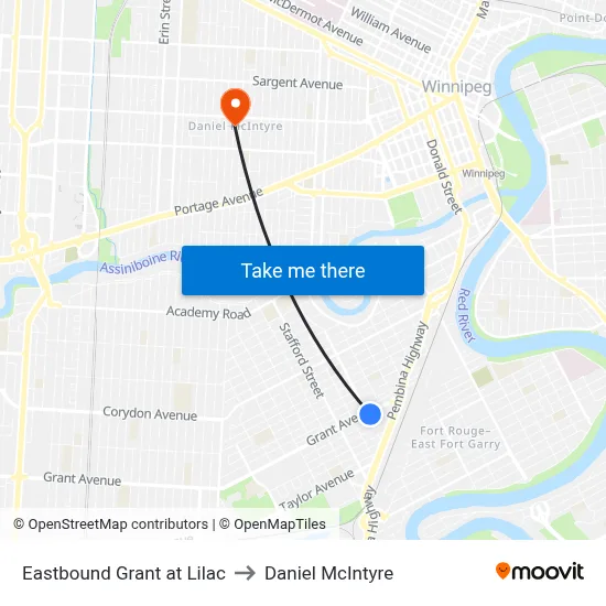 Eastbound Grant at Lilac to Daniel McIntyre map