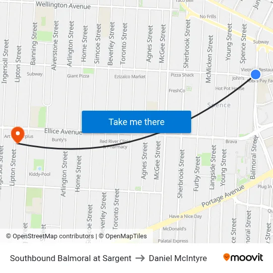 Southbound Balmoral at Sargent to Daniel McIntyre map