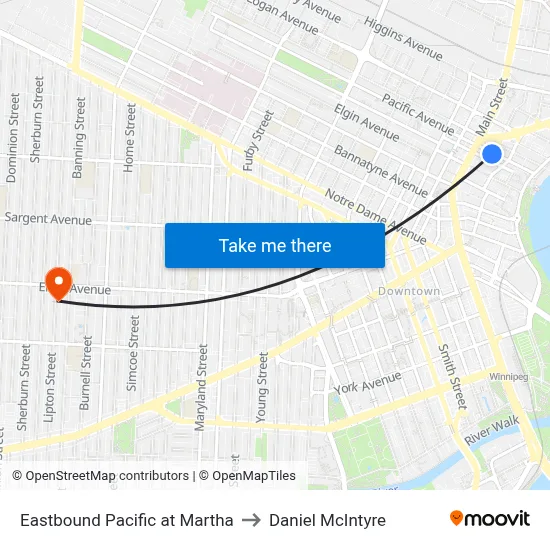 Eastbound Pacific at Martha to Daniel McIntyre map