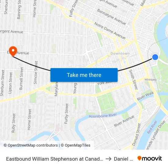 Eastbound William Stephenson at Canadian Museum For Human Rights to Daniel McIntyre map