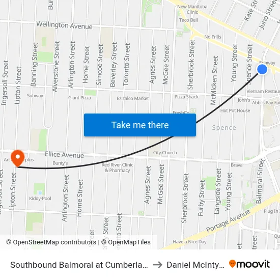 Southbound Balmoral at Cumberland to Daniel McIntyre map