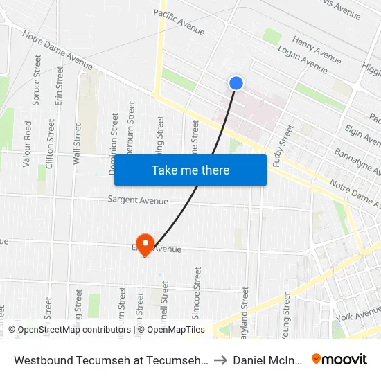 Westbound Tecumseh at Tecumseh Loop to Daniel McIntyre map