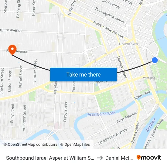 Southbound Israel Asper at William Stephenson to Daniel McIntyre map