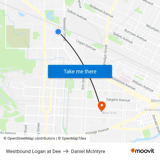 Westbound Logan at Dee to Daniel McIntyre map