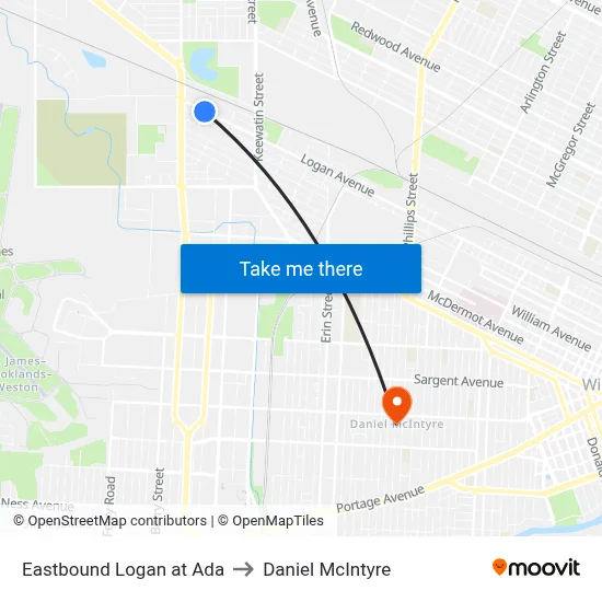 Eastbound Logan at Ada to Daniel McIntyre map