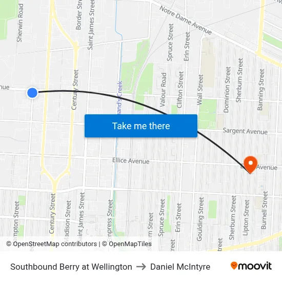 Southbound Berry at Wellington to Daniel McIntyre map