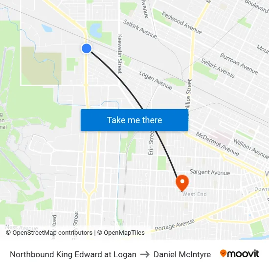 Northbound King Edward at Logan to Daniel McIntyre map