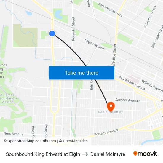 Southbound King Edward at Elgin to Daniel McIntyre map