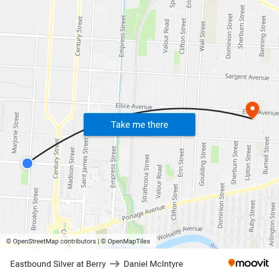 Eastbound Silver at Berry to Daniel McIntyre map