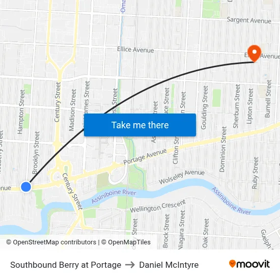 Southbound Berry at Portage to Daniel McIntyre map