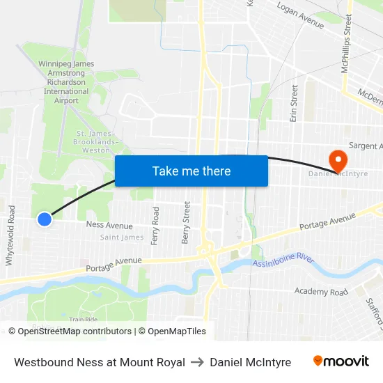 Westbound Ness at Mount Royal to Daniel McIntyre map
