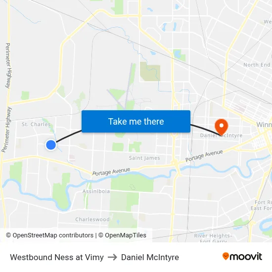 Westbound Ness at Vimy to Daniel McIntyre map