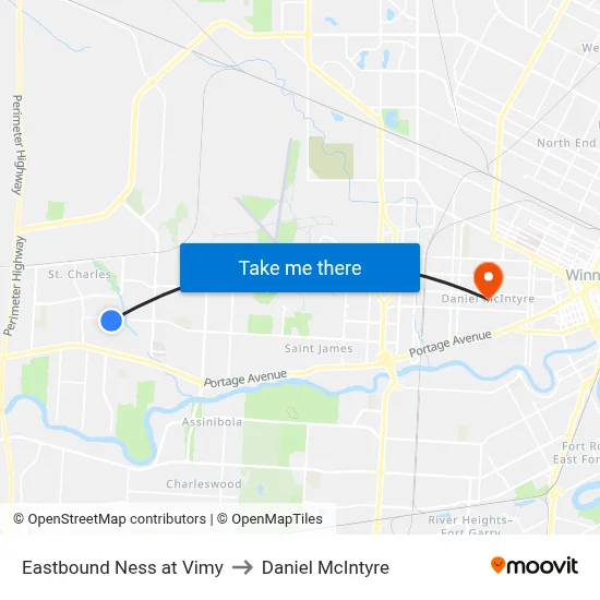 Eastbound Ness at Vimy to Daniel McIntyre map