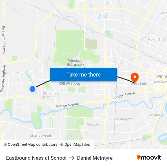 Eastbound Ness at School to Daniel McIntyre map