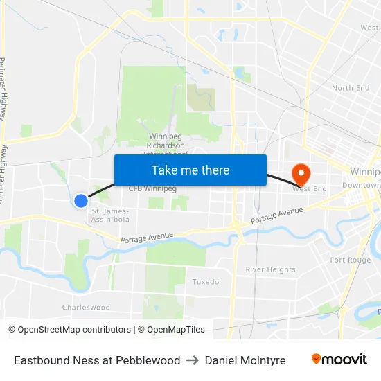 Eastbound Ness at Pebblewood to Daniel McIntyre map