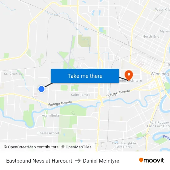 Eastbound Ness at Harcourt to Daniel McIntyre map