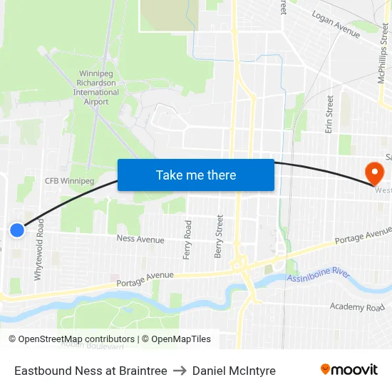 Eastbound Ness at Braintree to Daniel McIntyre map