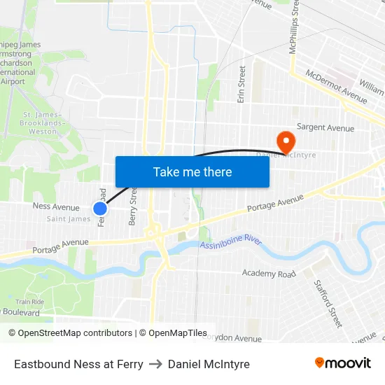 Eastbound Ness at Ferry to Daniel McIntyre map