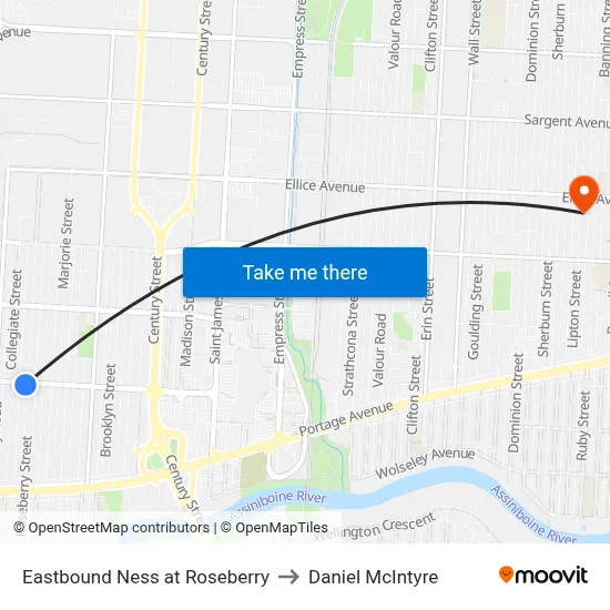 Eastbound Ness at Roseberry to Daniel McIntyre map