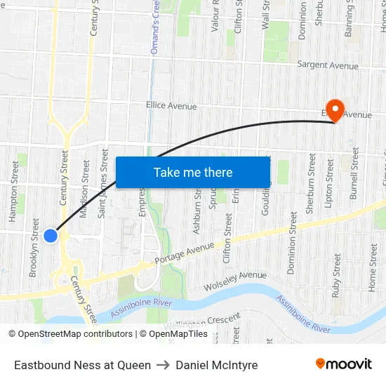Eastbound Ness at Queen to Daniel McIntyre map
