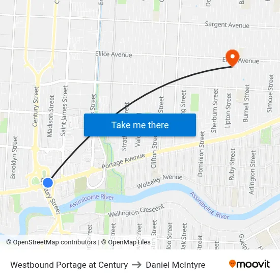 Westbound Portage at Century to Daniel McIntyre map