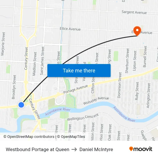 Westbound Portage at Queen to Daniel McIntyre map