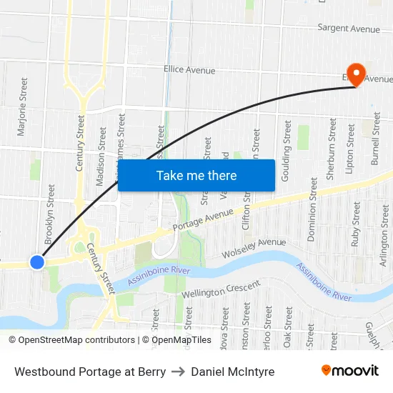 Westbound Portage at Berry to Daniel McIntyre map