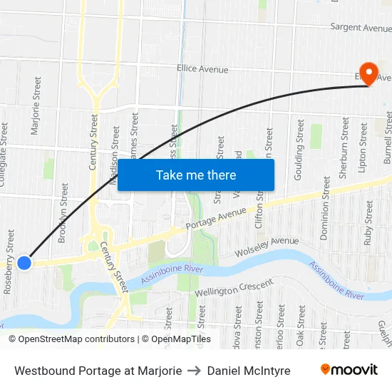 Westbound Portage at Marjorie to Daniel McIntyre map