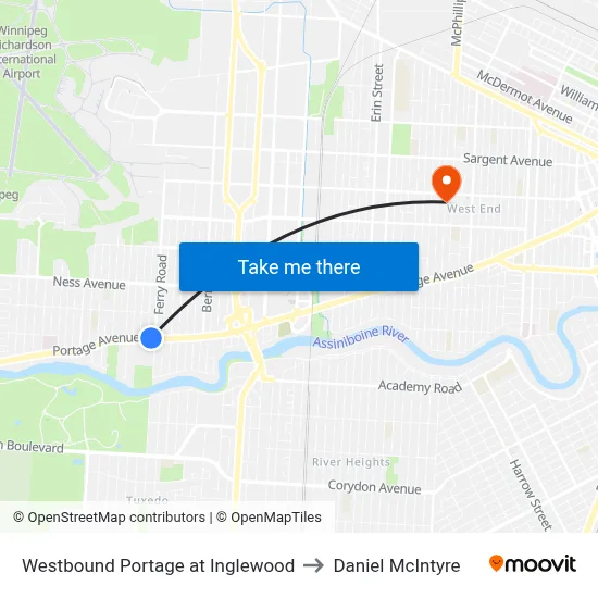 Westbound Portage at Inglewood to Daniel McIntyre map