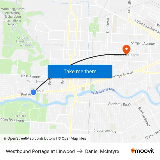 Westbound Portage at Linwood to Daniel McIntyre map