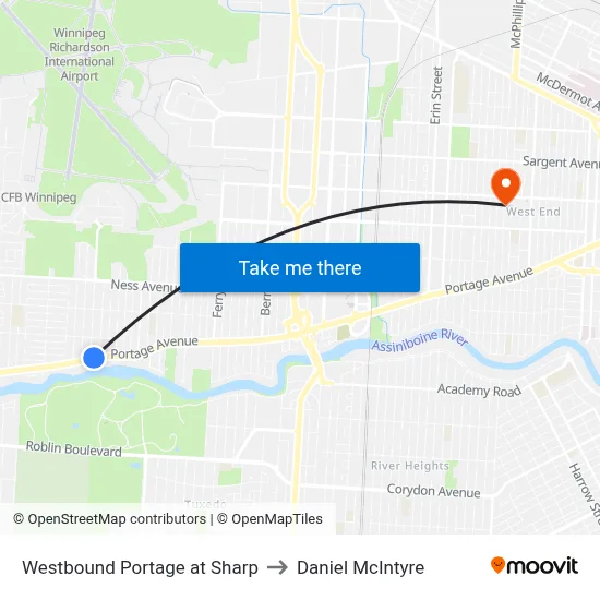 Westbound Portage at Sharp to Daniel McIntyre map