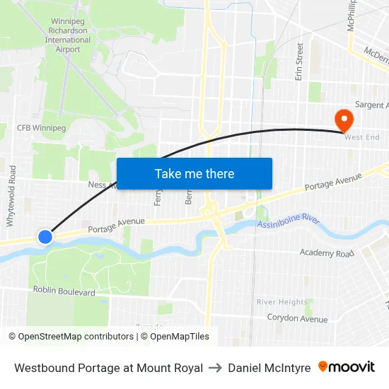 Westbound Portage at Mount Royal to Daniel McIntyre map