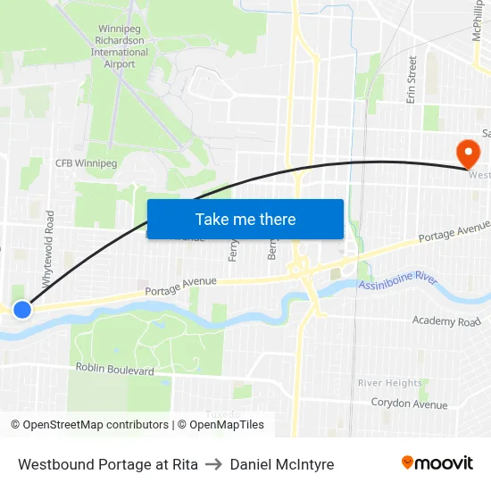 Westbound Portage at Rita to Daniel McIntyre map