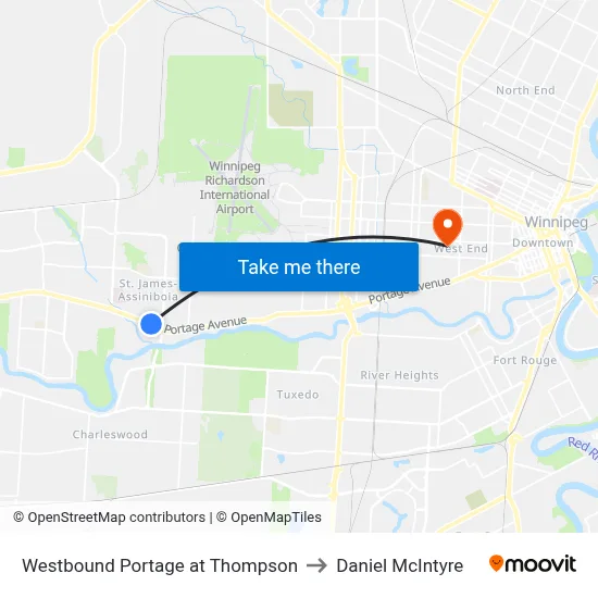 Westbound Portage at Thompson to Daniel McIntyre map