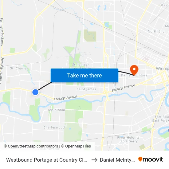 Westbound Portage at Country Club to Daniel McIntyre map