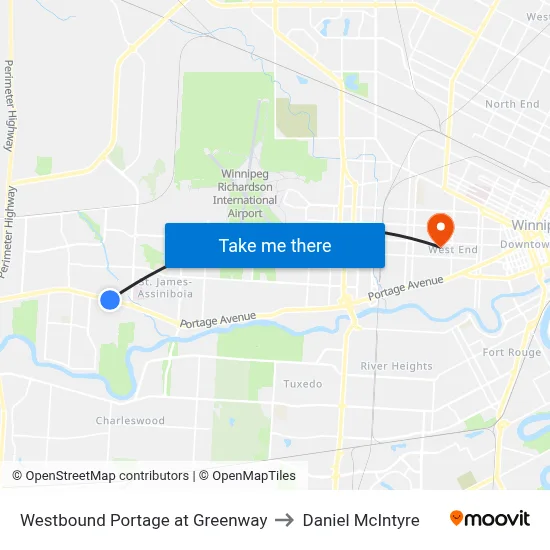 Westbound Portage at Greenway to Daniel McIntyre map