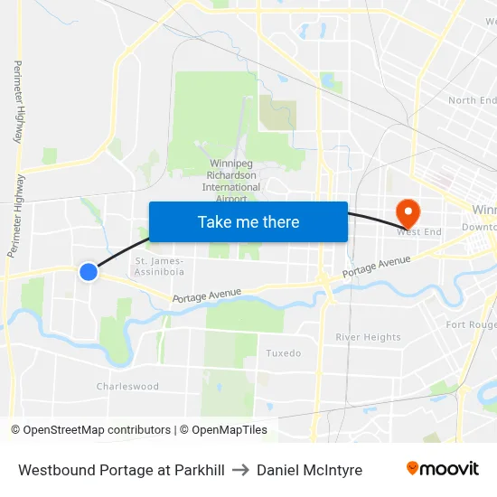 Westbound Portage at Parkhill to Daniel McIntyre map