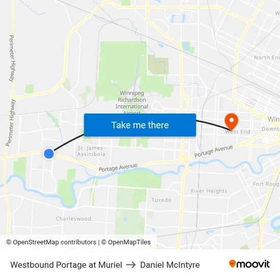 Westbound Portage at Muriel to Daniel McIntyre map