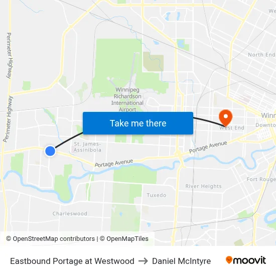 Eastbound Portage at Westwood to Daniel McIntyre map