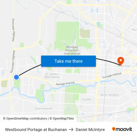 Westbound Portage at Buchanan to Daniel McIntyre map