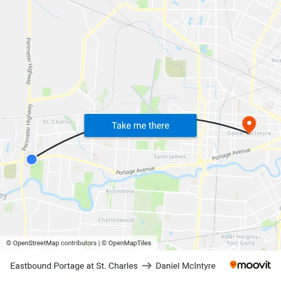 Eastbound Portage at St. Charles to Daniel McIntyre map